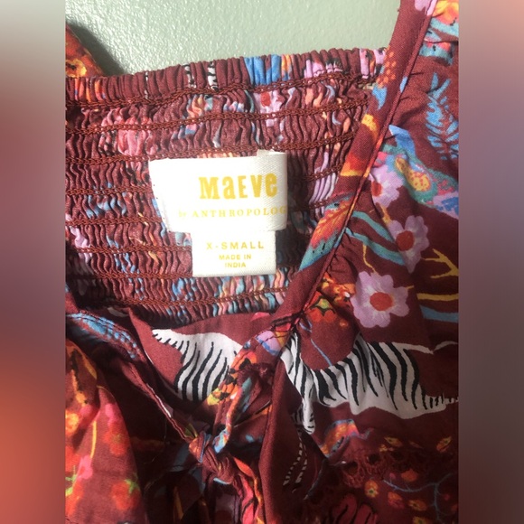 Anthropologie Maeve Ruffled Floral Zebra Print Tie-Front Blouse - Picture 3 of 4